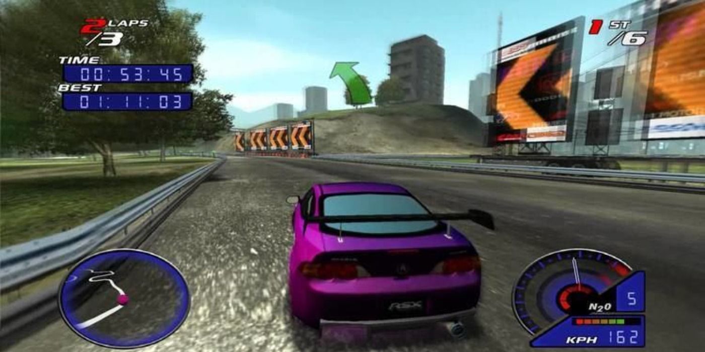 A purple car racing in Juiced