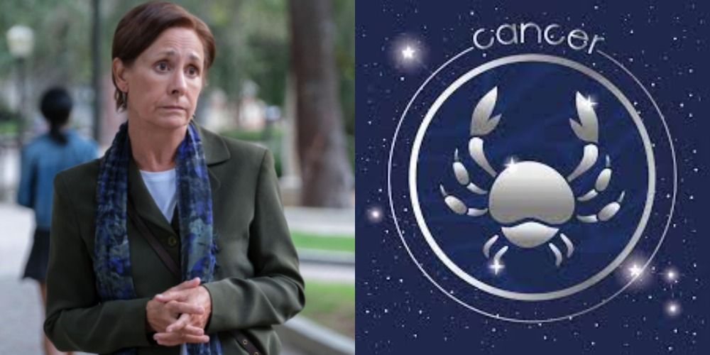 A split image of Phyllis and the cancer symbol