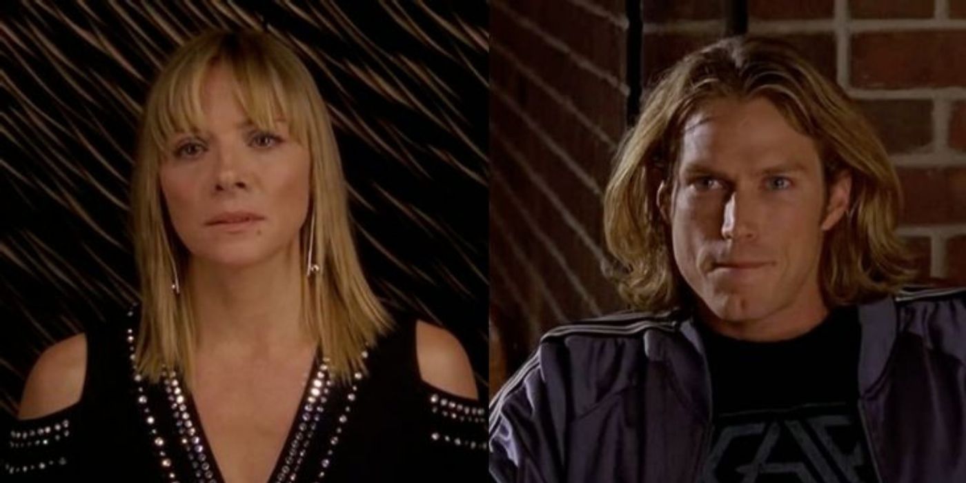 A split image of Smith and Samantha looking sad towards each other on SATC