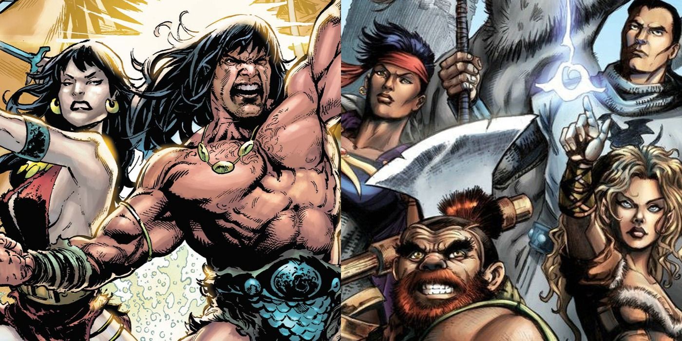 A split screen of Conan and Dungeons and Dragons.