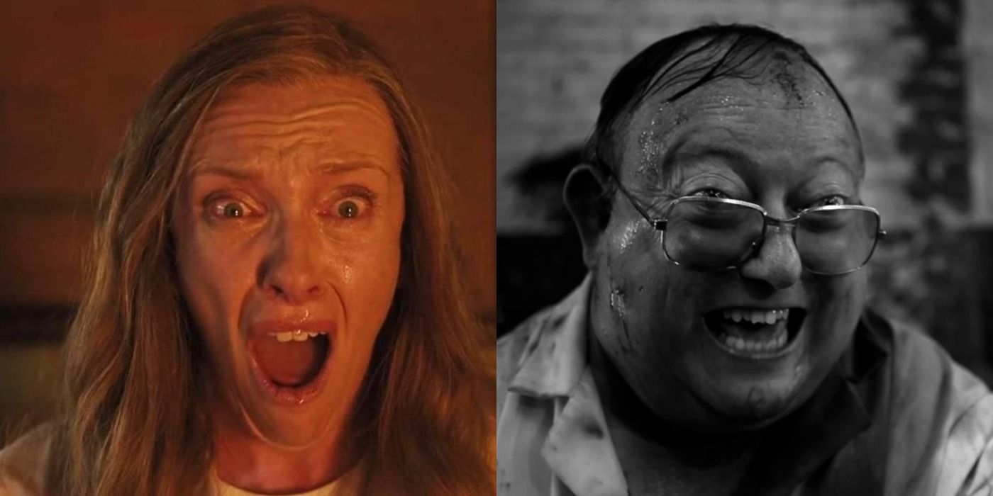 A split screen of Hereditary and Human Centipede 2.