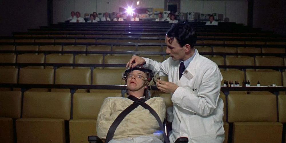 Alex receives the Ludovico Technique in A Clockwork Orange