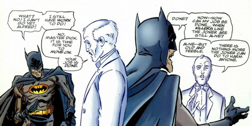 Alfred appears to Batman as a spirit in Superman &amp; Batman: Generations