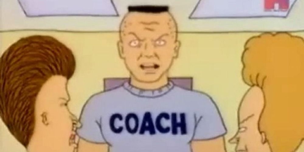 An image of Coach Buzzcut getting angry in Beavis and Butthead