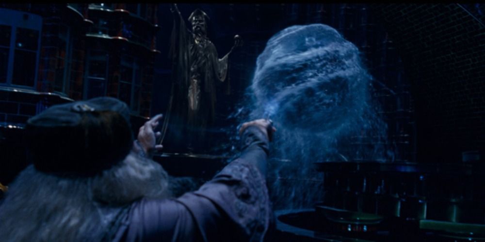 An image of Dumbledore casting a water spell in Harry Potter