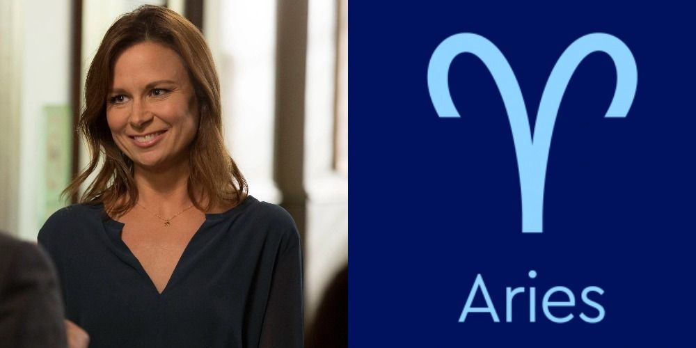An image of Mary Lynn smiling in Brooklyn 99 and the Aries logo