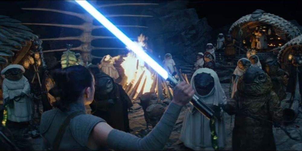 An image of Rey stumbling upon a party in Star Wars