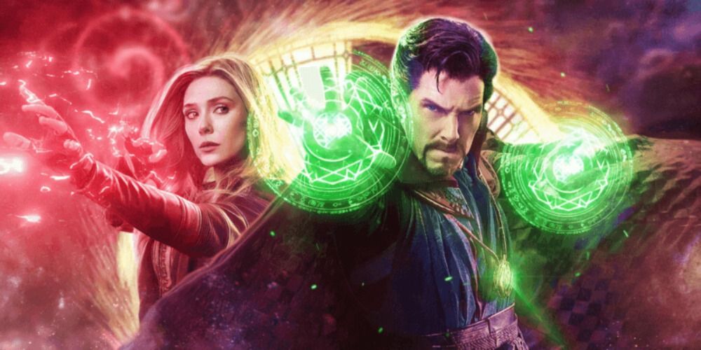 An image of Wanda and Strange using their powers in the MCU