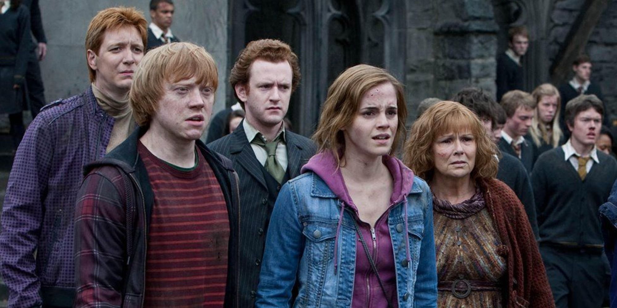 An image of the Weasley family looking shocked in Harry Potter