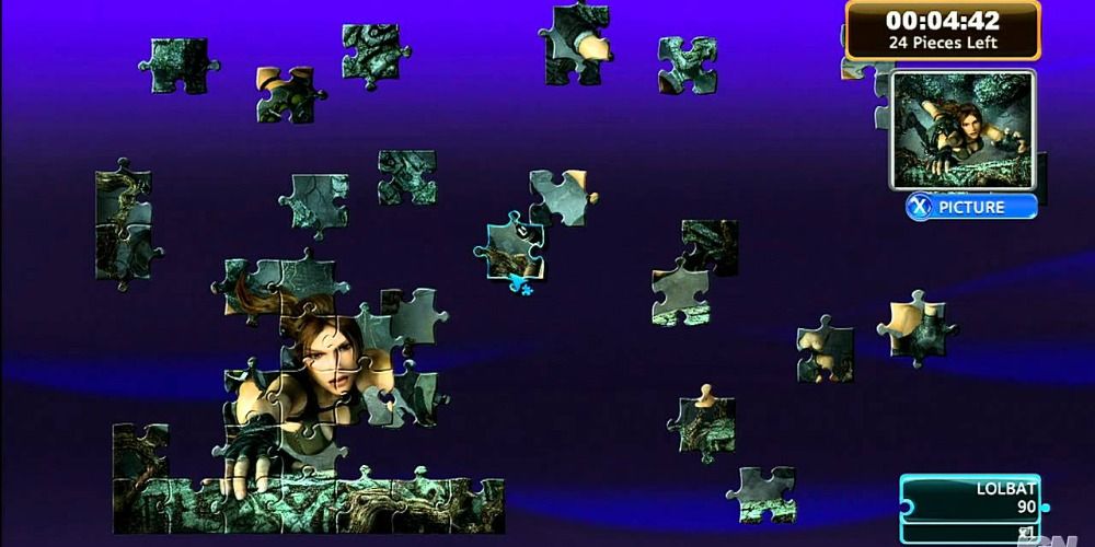 An image of the player doing a Lara Croft puzzle in the games