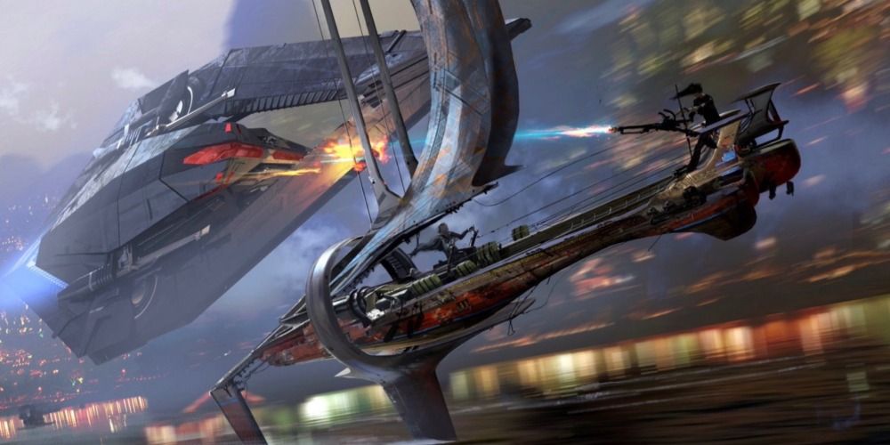 An image of two spaceships crashing into each other in Star Wars