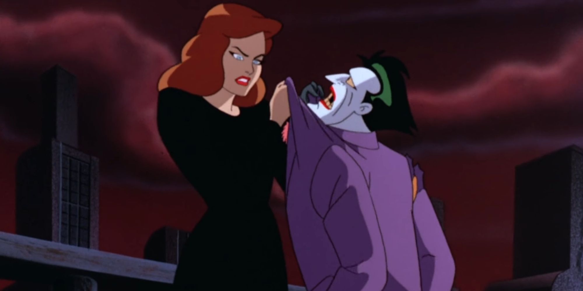 Andrea Beaumont holding up the Joker in Batman Mask Of The Phantasm