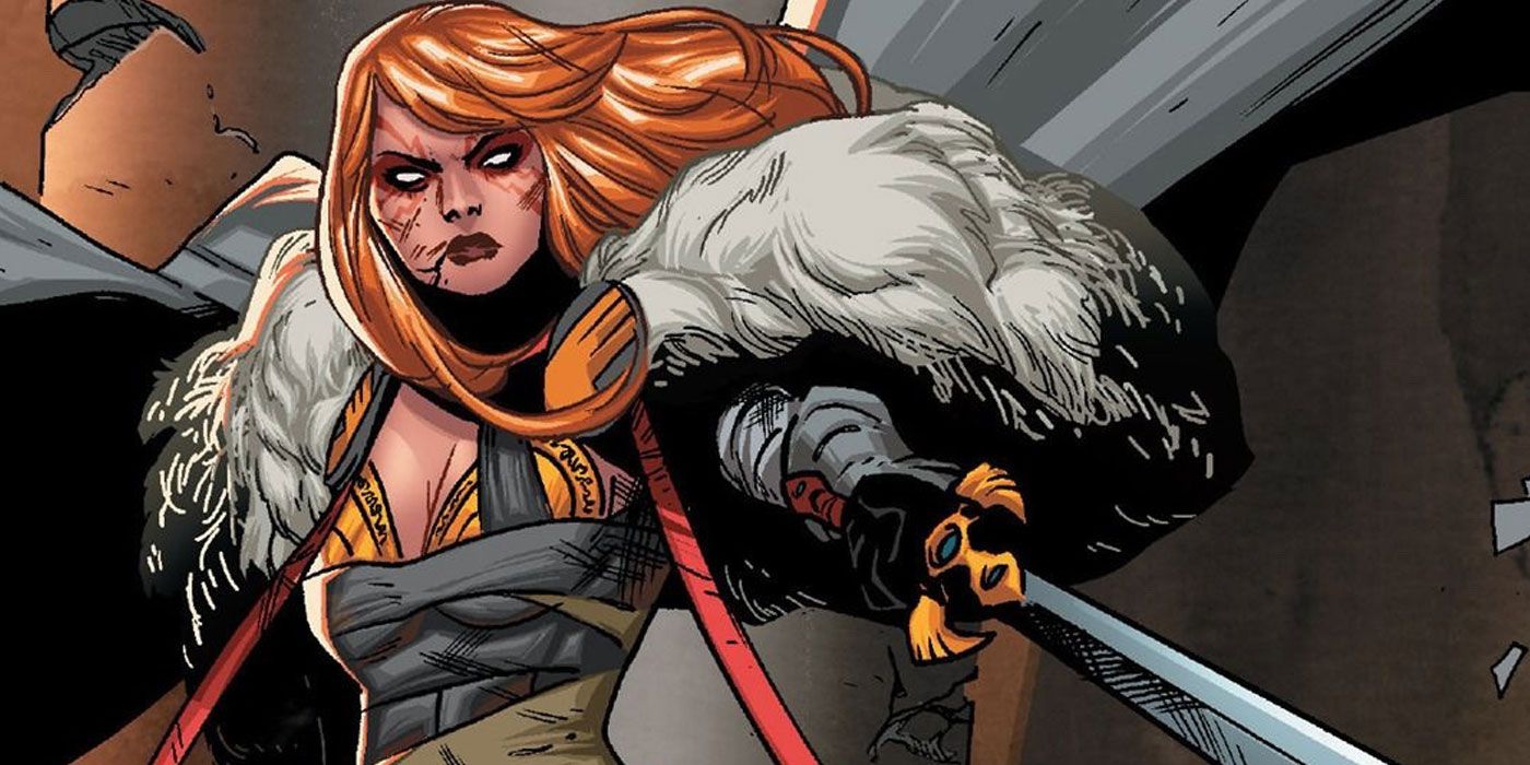 Angela holds a sword in Marvel Comics.