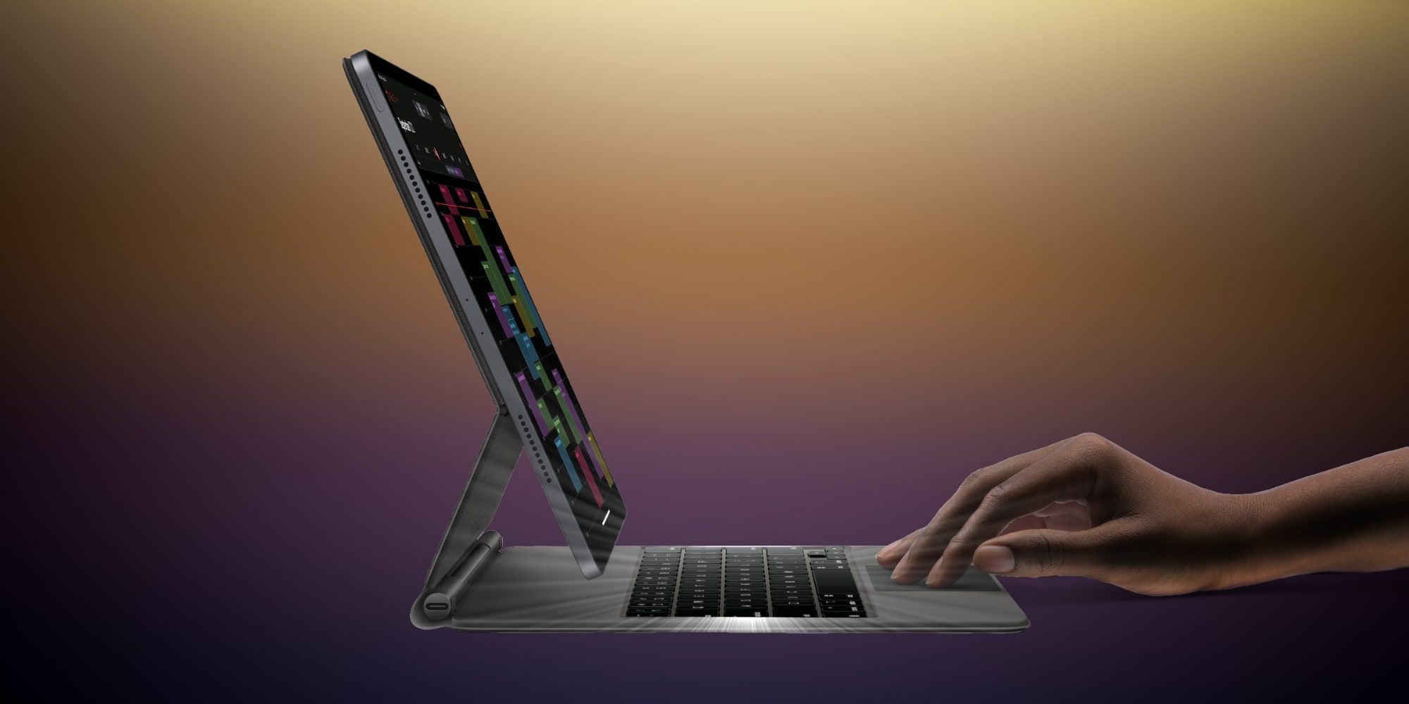 Apple iPad Magic Keyboard Glowing Keys Hand Touching