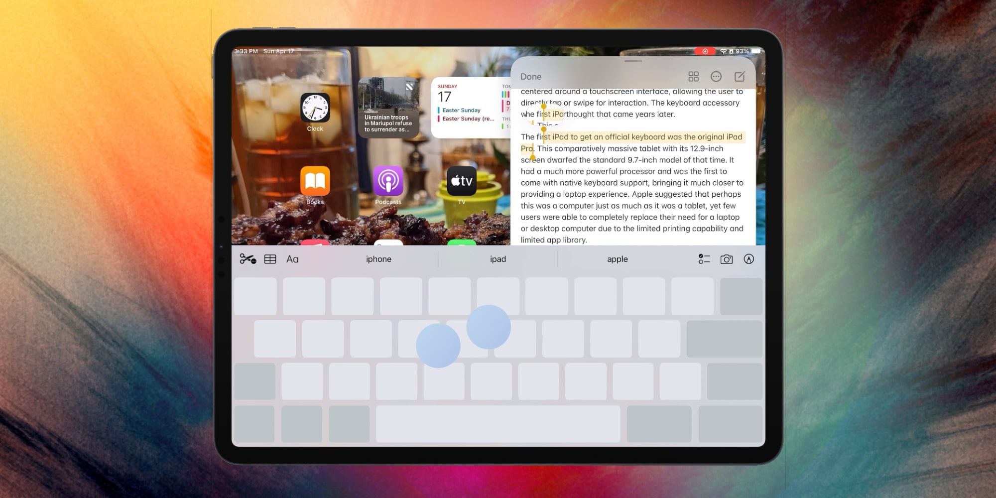 Apple iPad Pro On-Screen Keyboard Trackpad