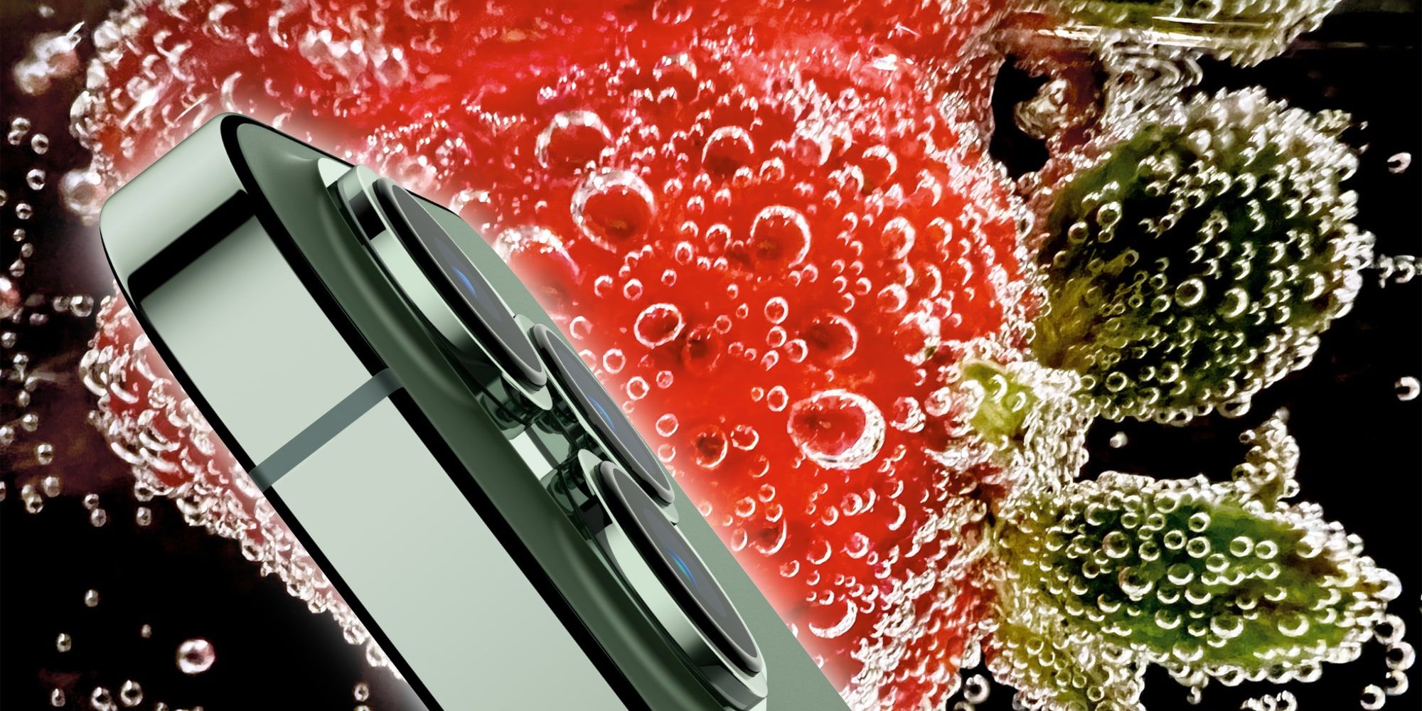 Apple iPhone 13 Pro One Macro Photo Winner Strawberry Bubbles BG
