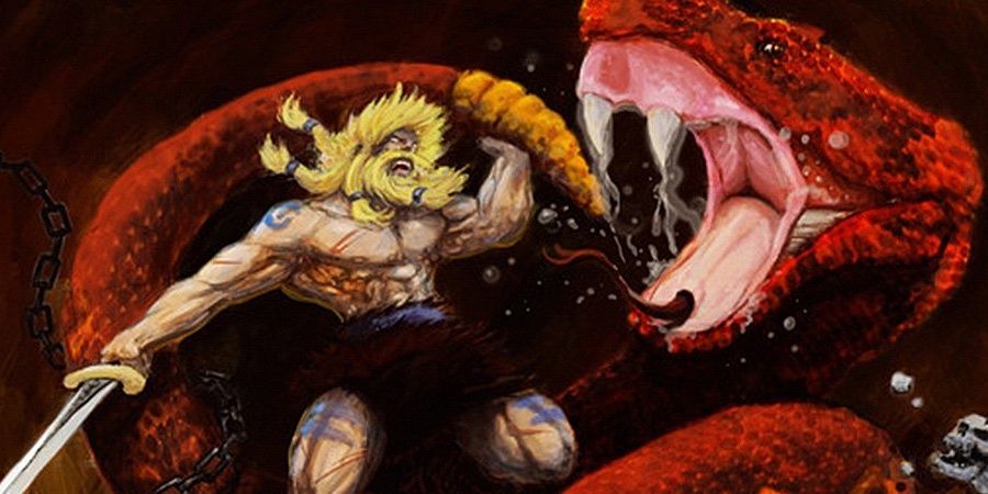 Volgarr fighting a snake in Volgarr the Viking