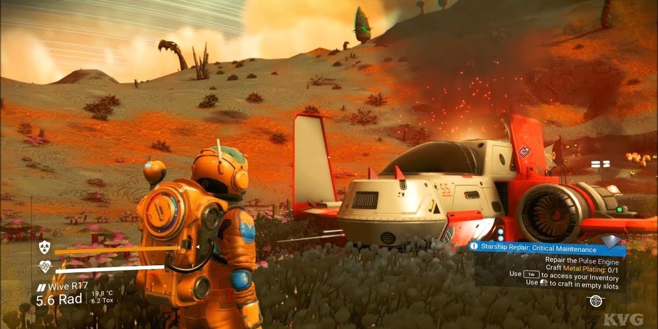 Astronaut next to a ship in No Man's Sky 