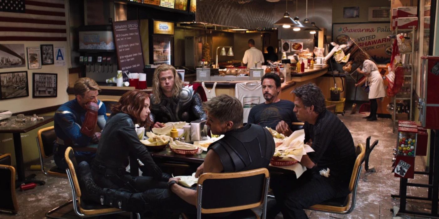 The Avengers eating Shawarma together in The Avengers