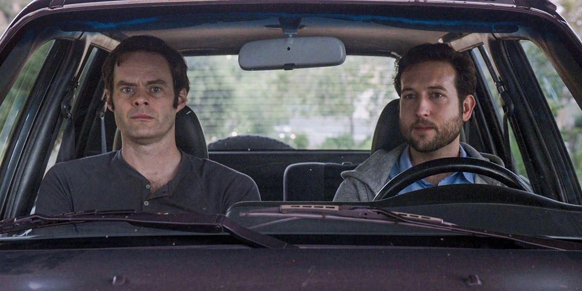 Barry (Bill Hader) and Chris (Chris Marquette) having a conversation in the car in HBO's Barry