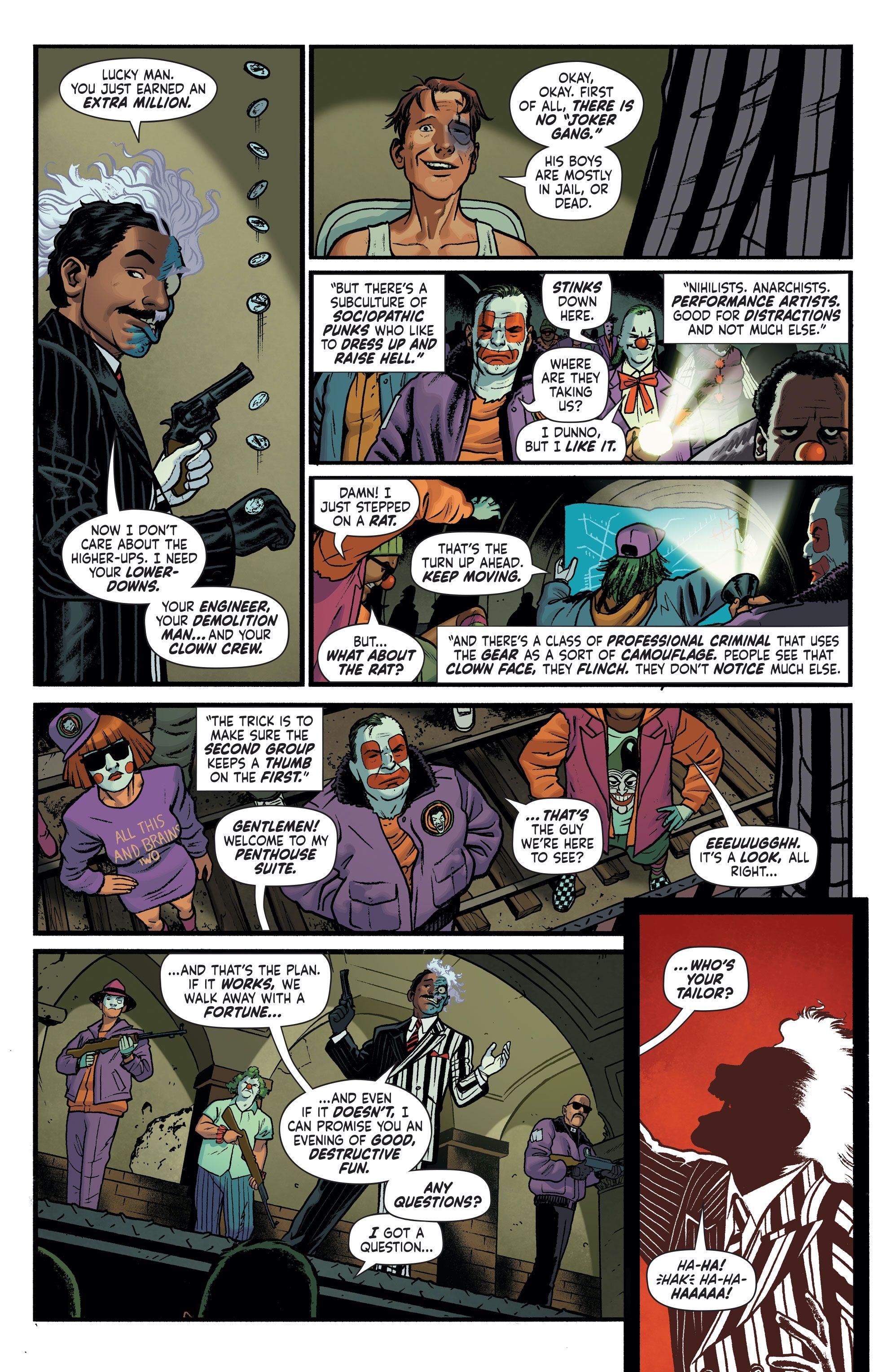 Two-Face learns about the &quot;clown gang&quot;