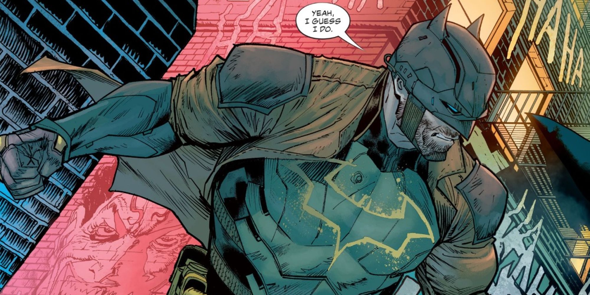 Batman as the Dark Detective in an alley way in Future State comics