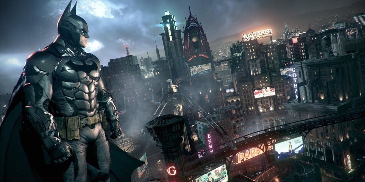 Batman overlooks Gotham City in Arkham Knight
