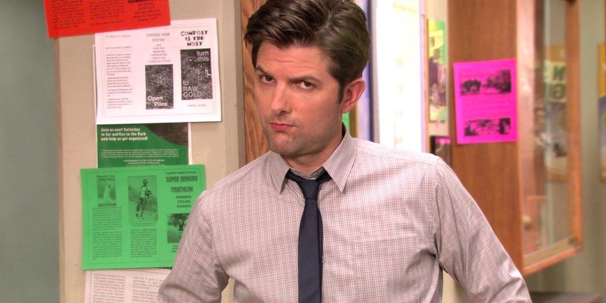 Ben Wyatt looks at the camera in park and recreations