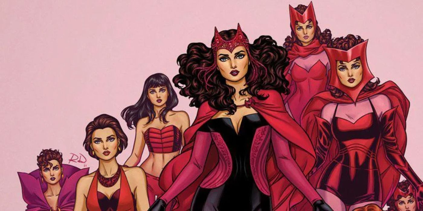 An image of different versions of Scarlet Witch from Marvel Comics by Russell Dauterman.