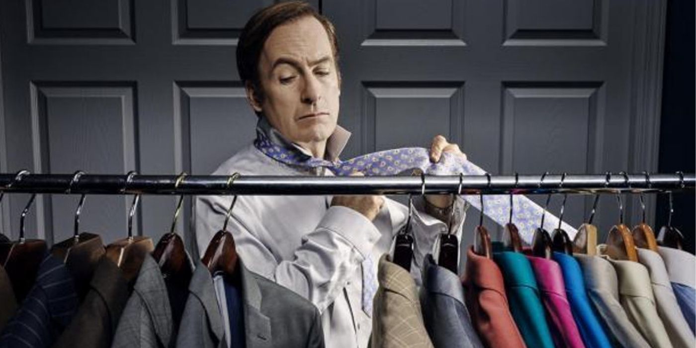 Jimmy looking at his clothes in Better Call Saul.