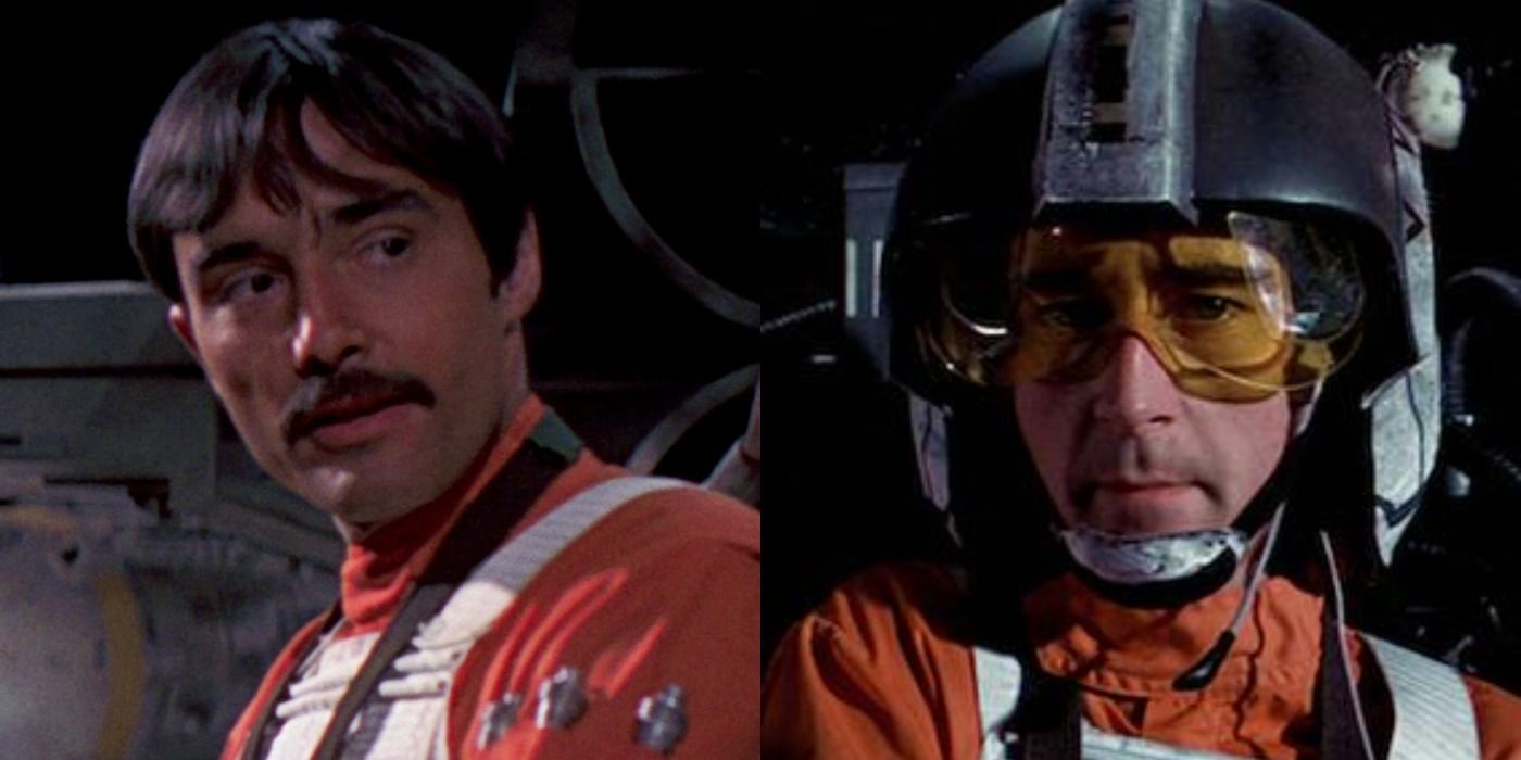 Split image of Biggs and Wedge in their X-Wing pilot jumpsuits in Star Wars