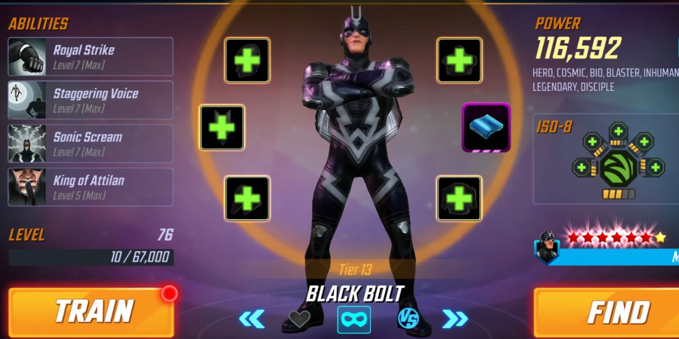 Black Bolt's roster page in Marvel Strike Force
