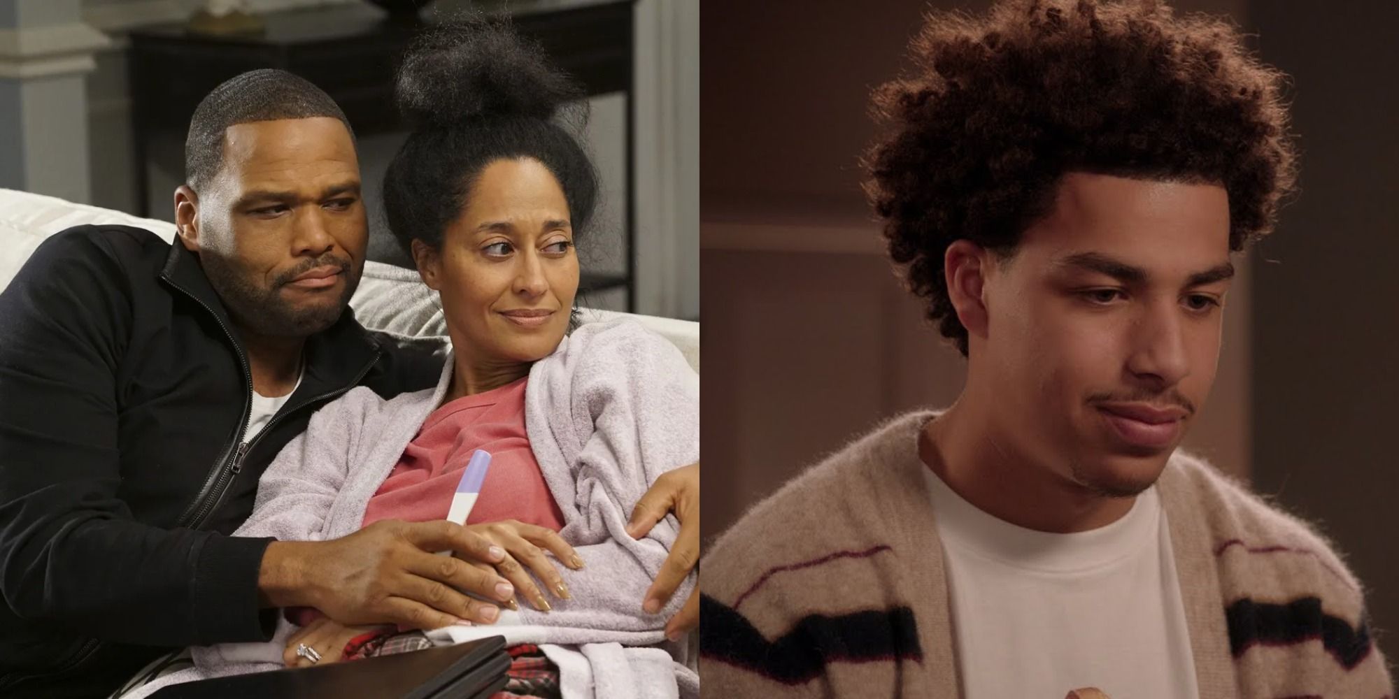 Split image showing Dre and Bow and Junior in Black-ish.