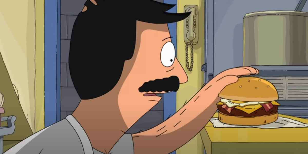 Bob Belcher petting a hamburger in The Bob's Burgers Movie