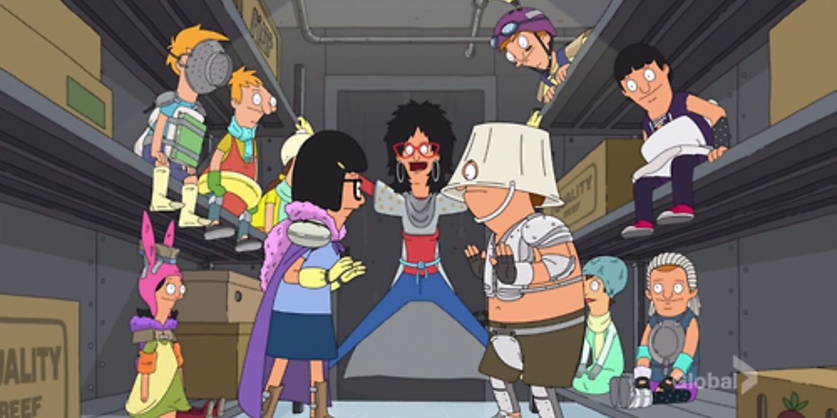 Linda officiates a wrestling match between Tina and Zeke from Bob's Burgers 