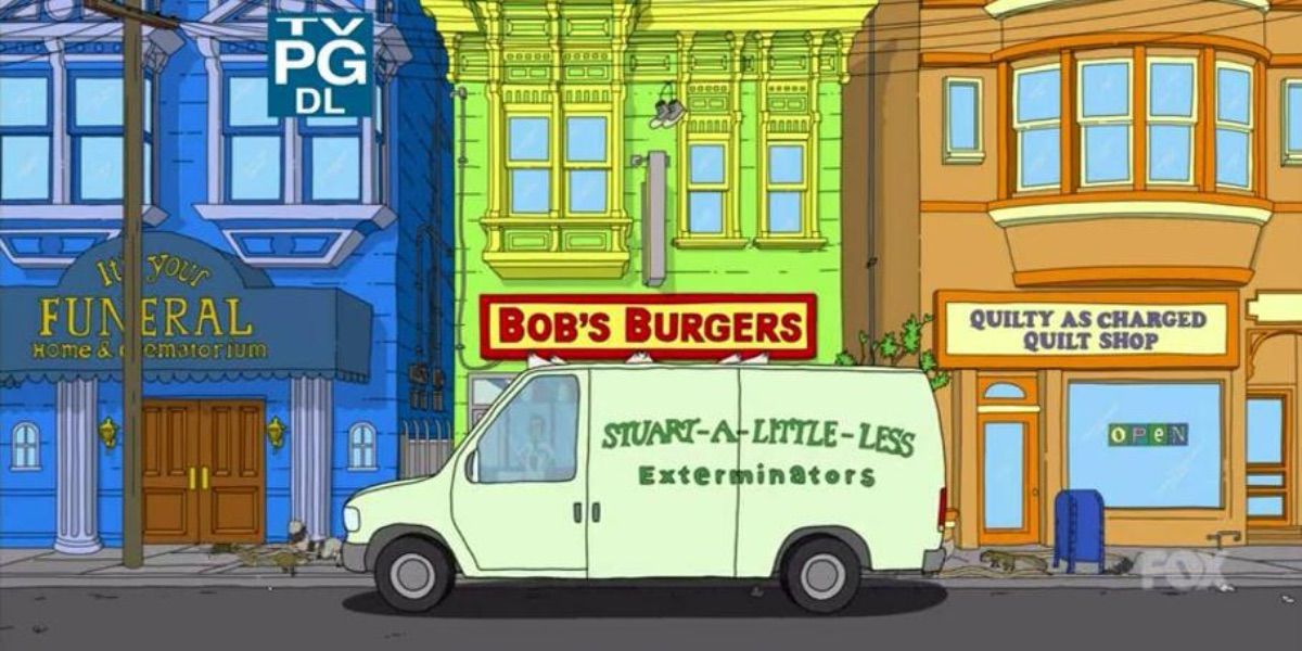 The exterminator van from Bob's Burgers reading &quot;Stuart-A-Little-Less&quot;