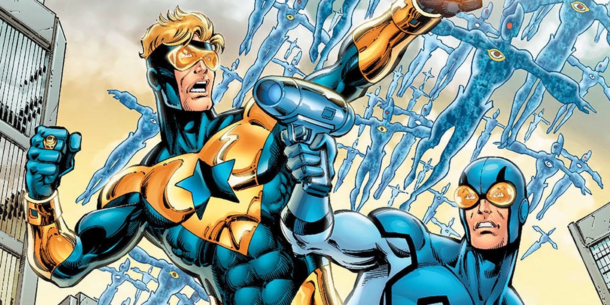 Booster Gold and Ted Kord's Blue Beetle working together in Booster Gold Gold And Blue