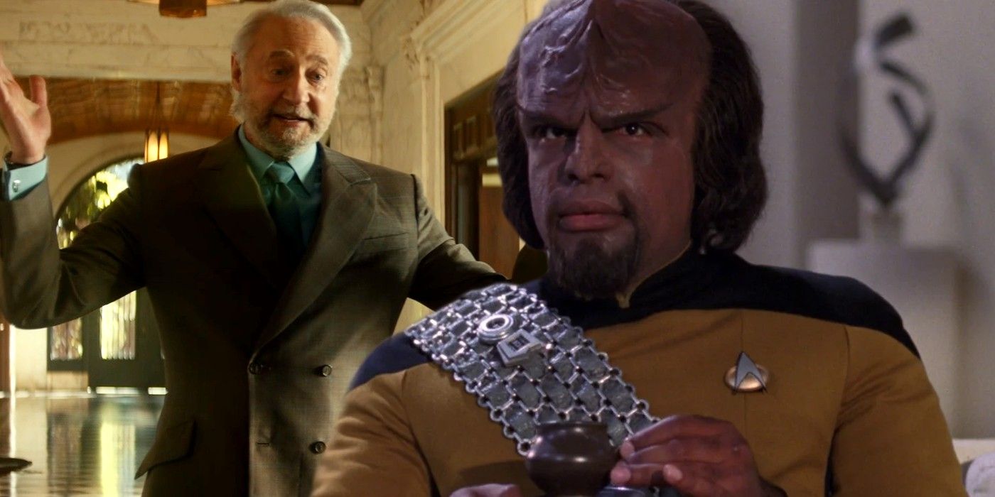 Brent Spiner as Adam Soong in Star Trek Picard and Michael Dorn as Worf in Star Trek The Next Generation