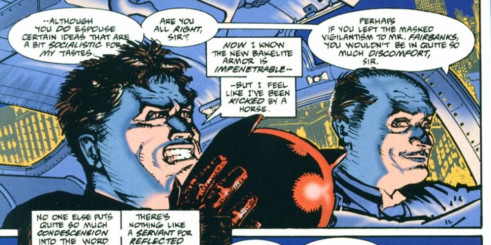 Bruce Wayne and Alfred head to a battle in Dark Allegiances