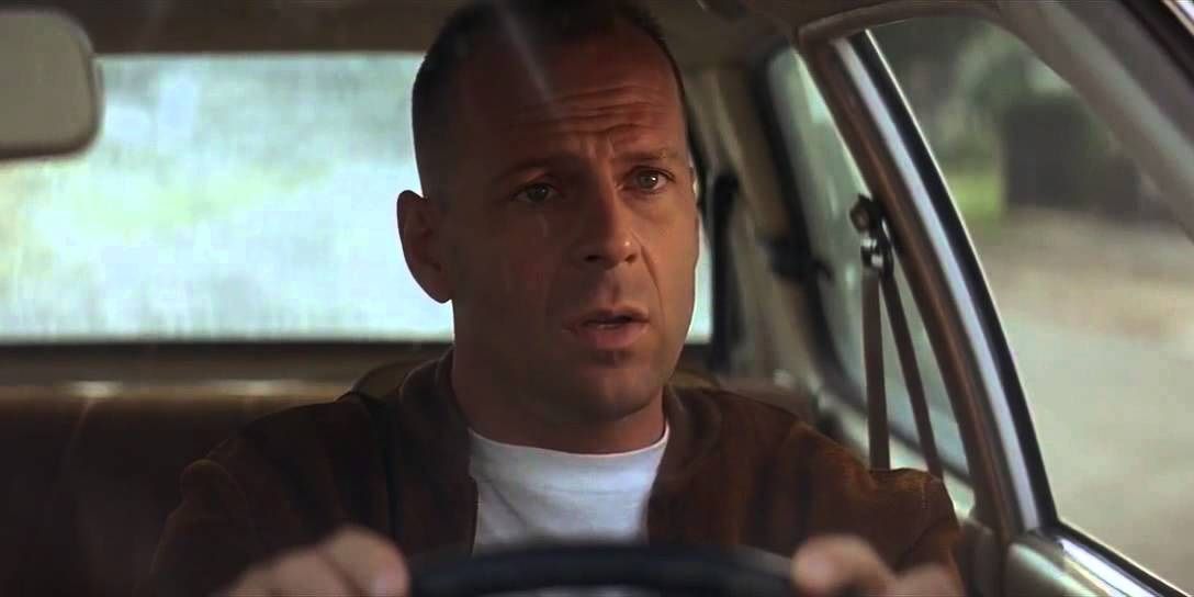Bruce Willis driving a car in Pulp Fiction