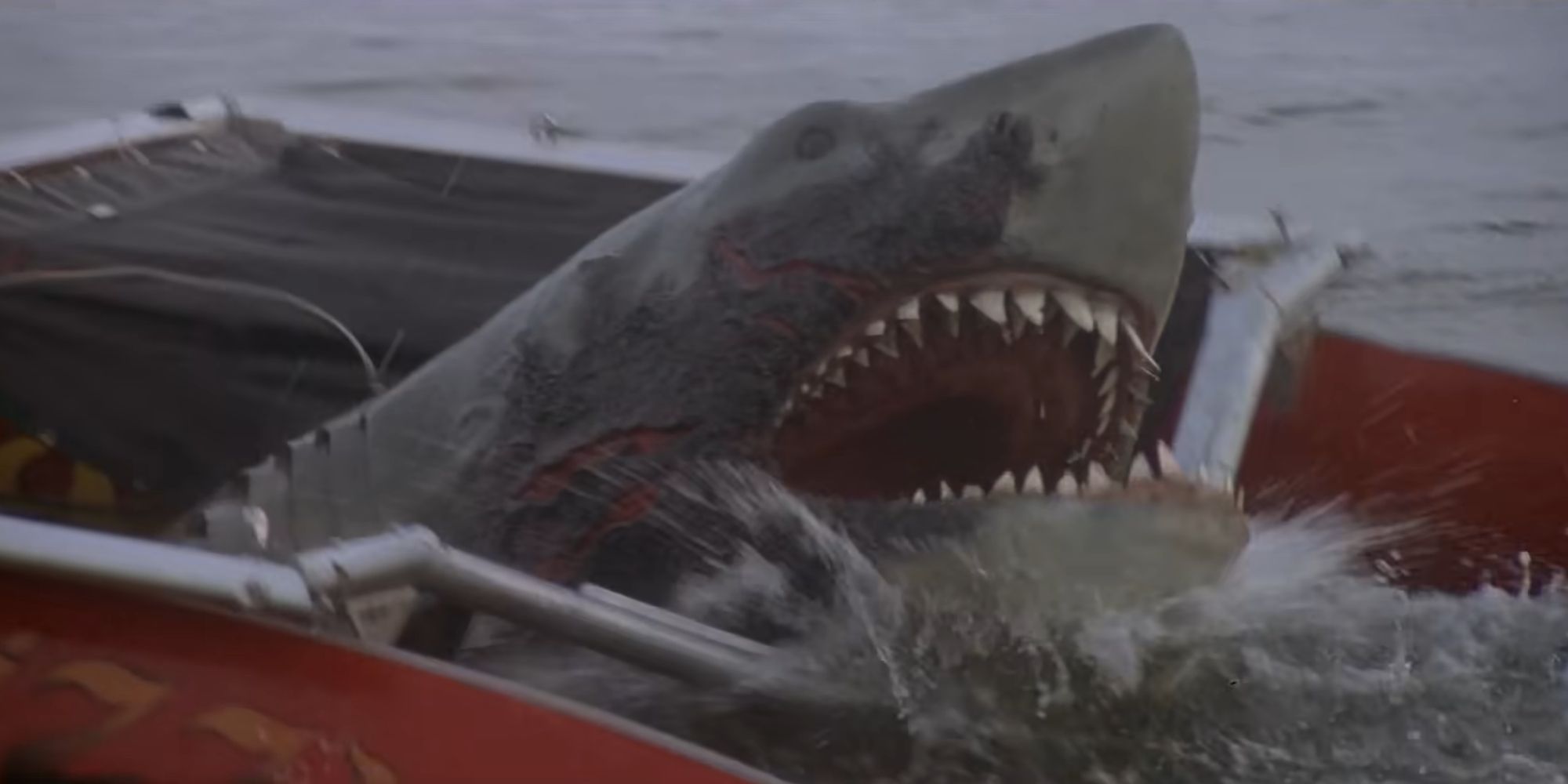 Brucette the shark breaking through a boat in Jaws 2