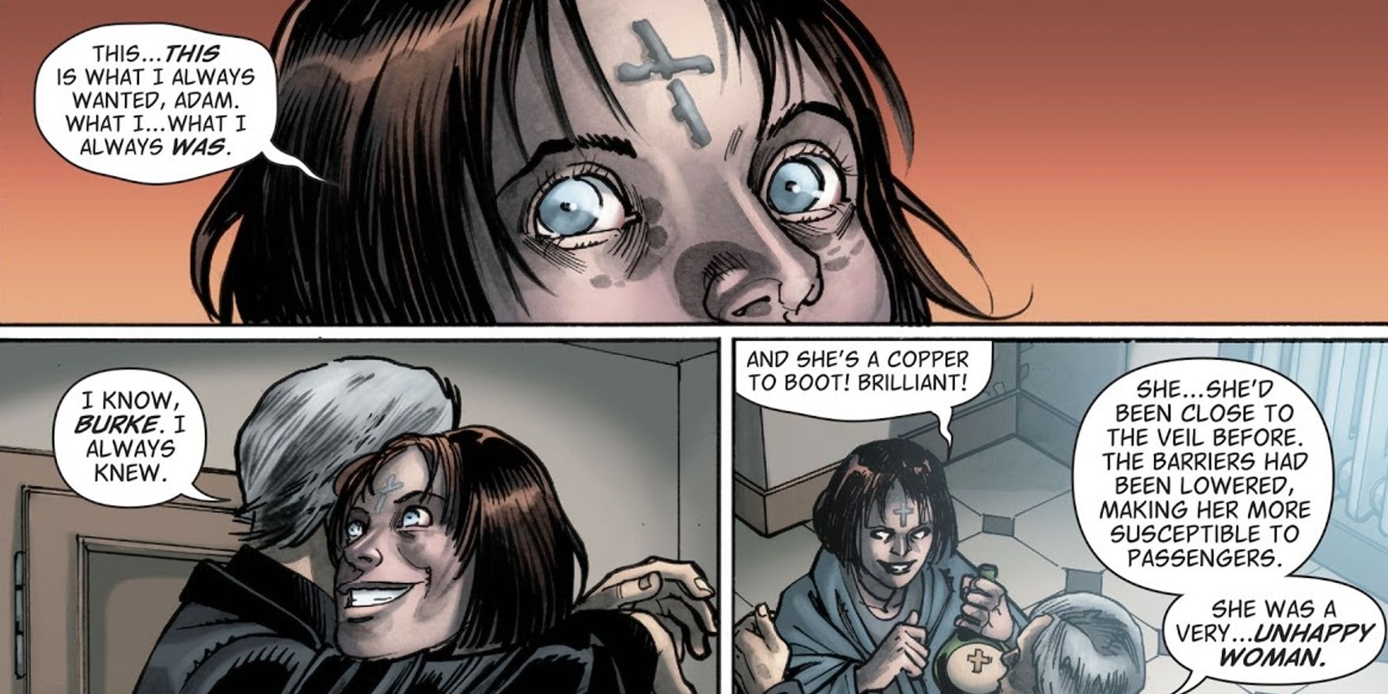 Burke Day confessing to being transgender in The Hellblazer #19