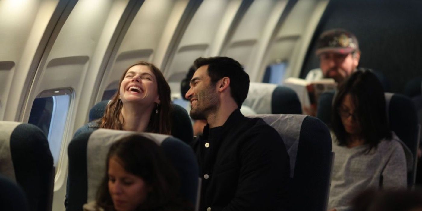 Emma and Jack laughing on the plane in Can You Keep A Secret