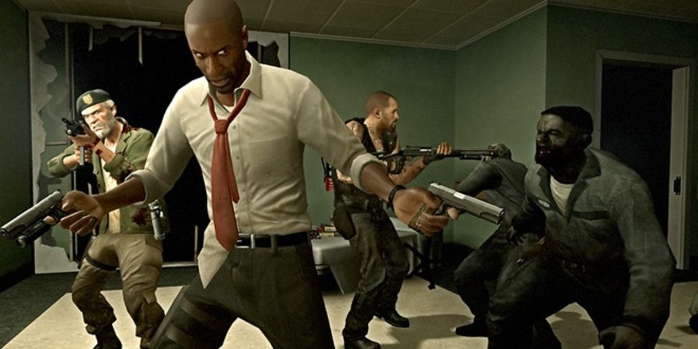 Characters surrounded by zombies in Left 4 Dead 2008 
