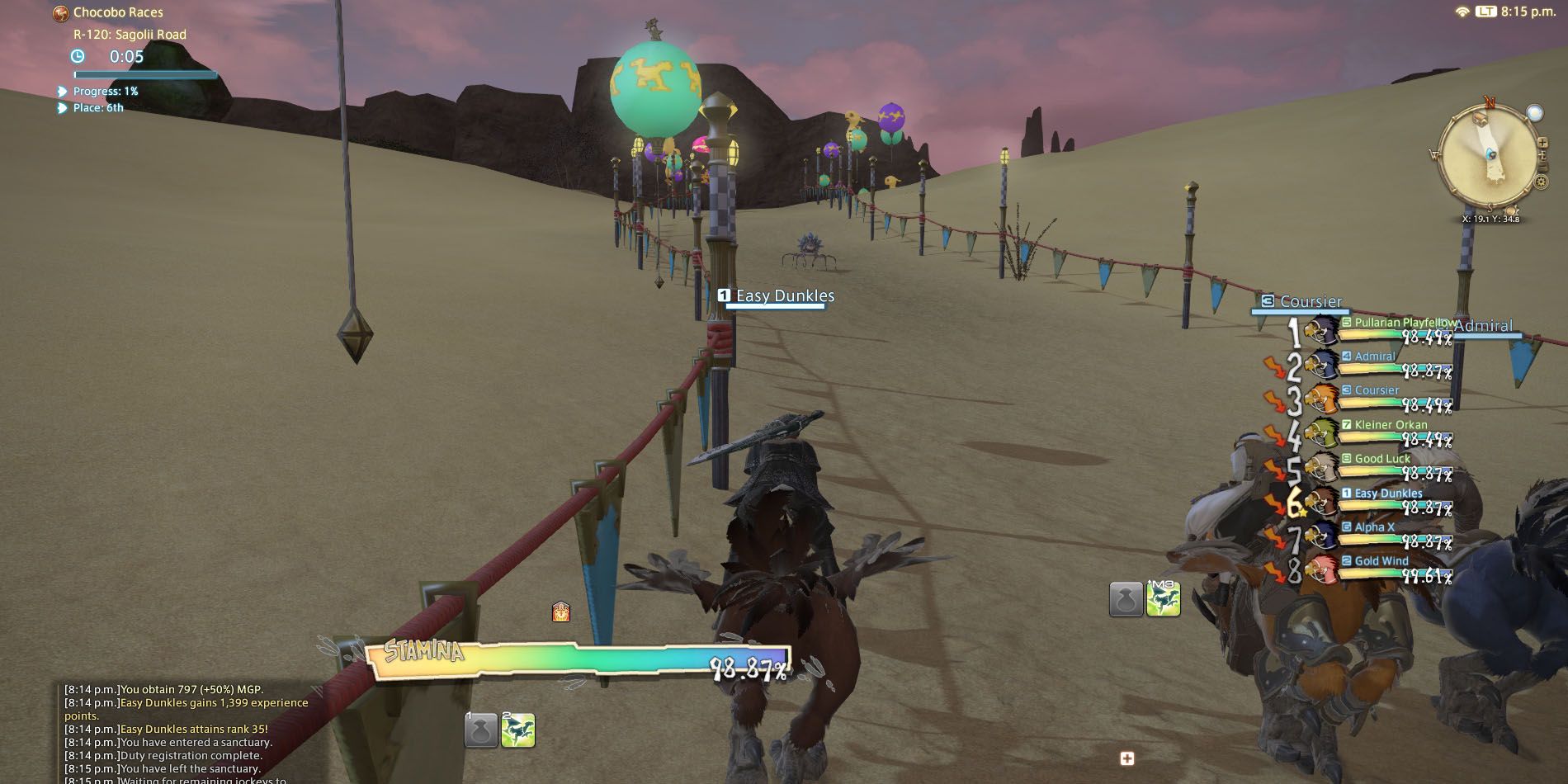Chocobo Racing in the desert of Final Fantasy 14