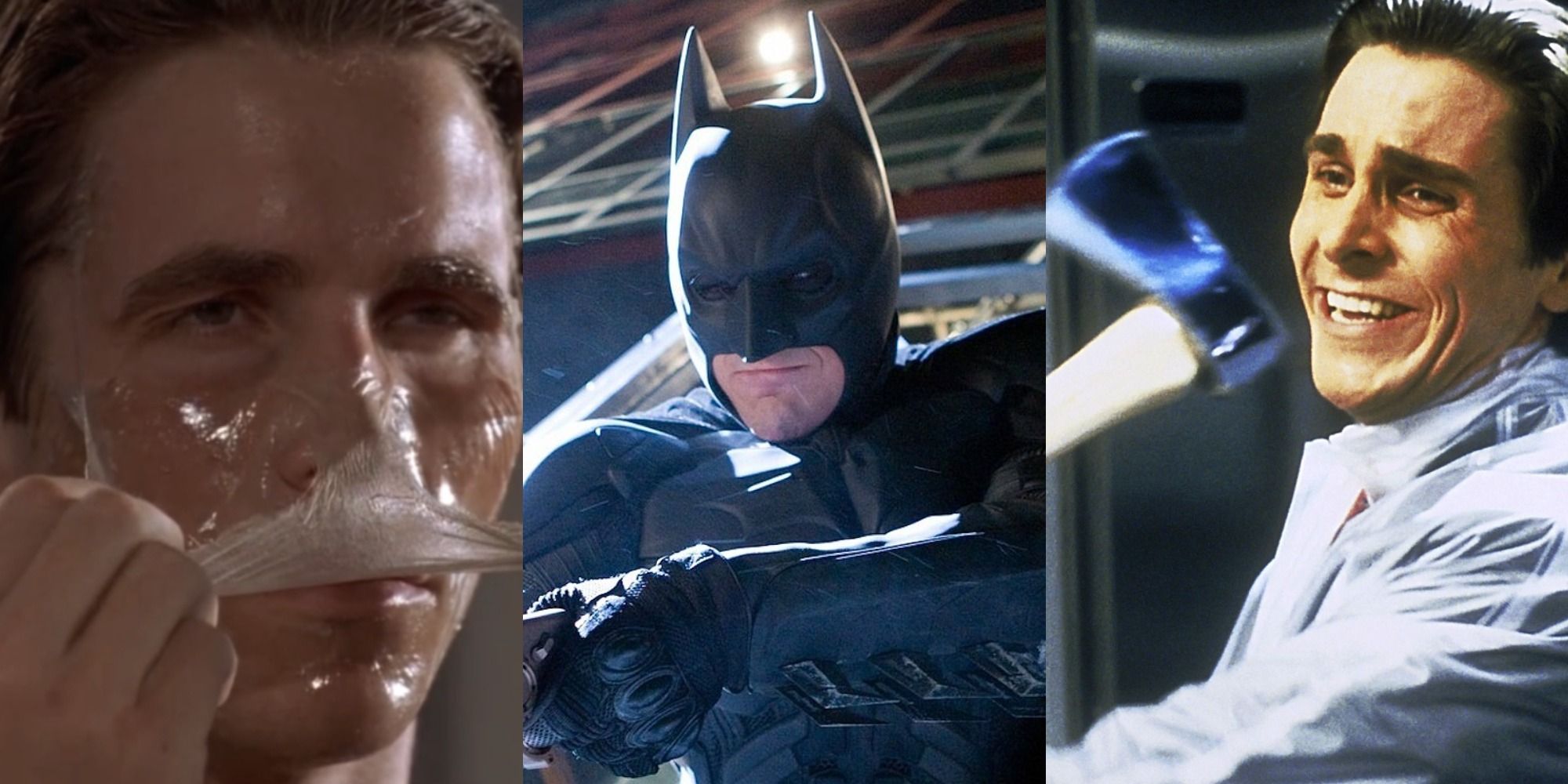 Christian Bale in American Psycho, The Dark Knight, and American Psycho