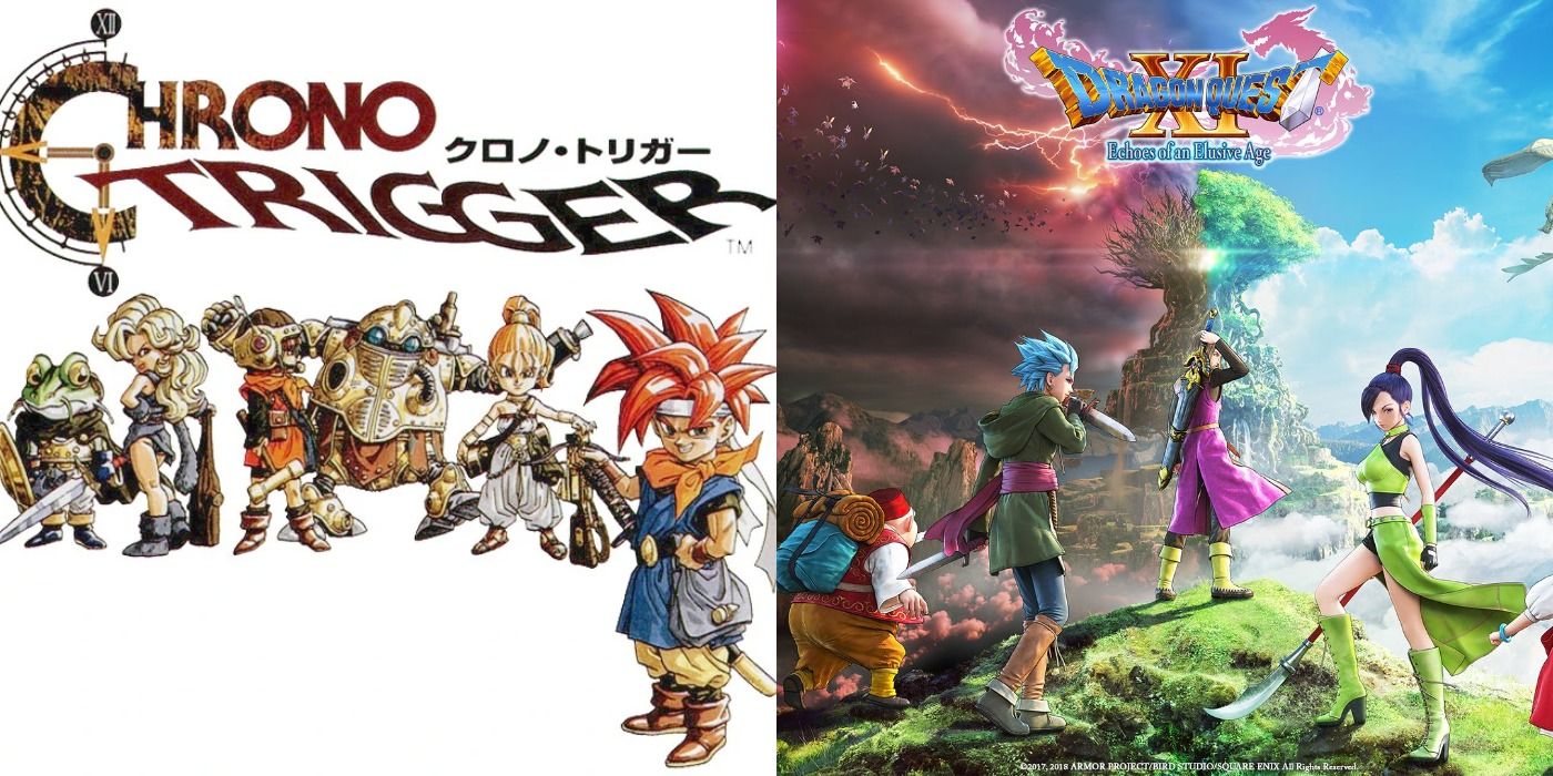 Split image of Chrono Trigger and Dragon Quest XI promo art