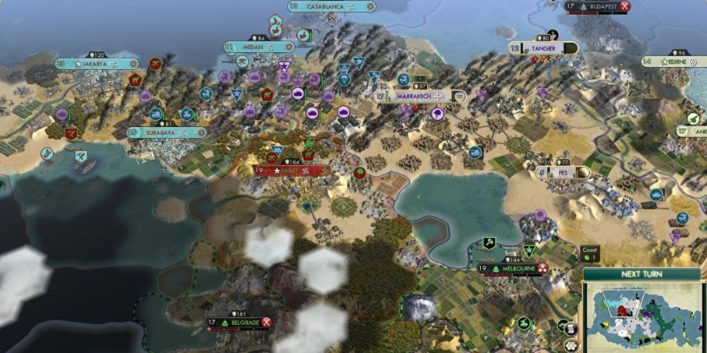 Gameplay from Civilization V, as an empire expands.