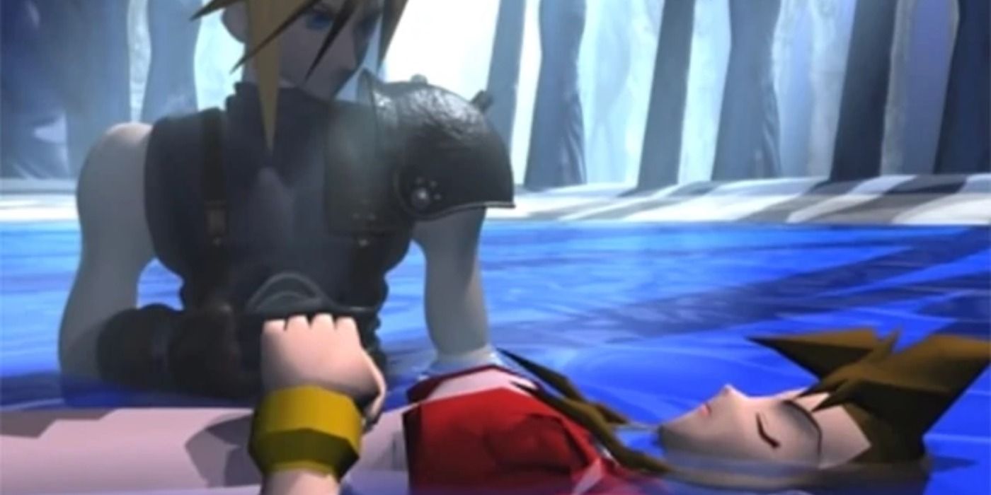 Cloud laying Aerith's body to rest in the water in the original FF7.