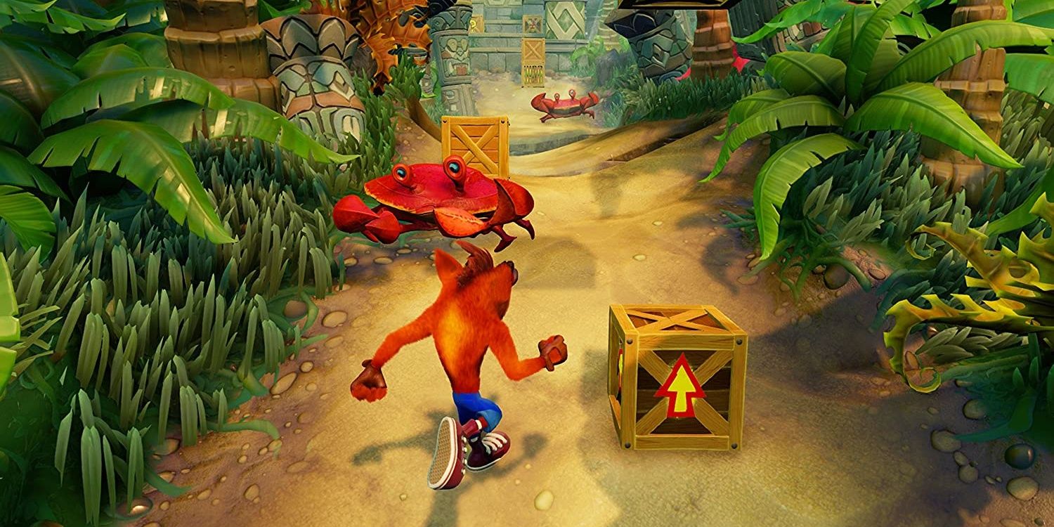Crash Bandicoot runs in a lush forest in Crash Bandicoot N. Sane Trilogy